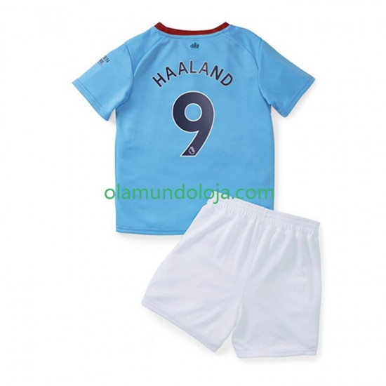 Camisola Manchester City Haaland 9 Criança Equipamento Primeiro 2022-2023 Manga Curta